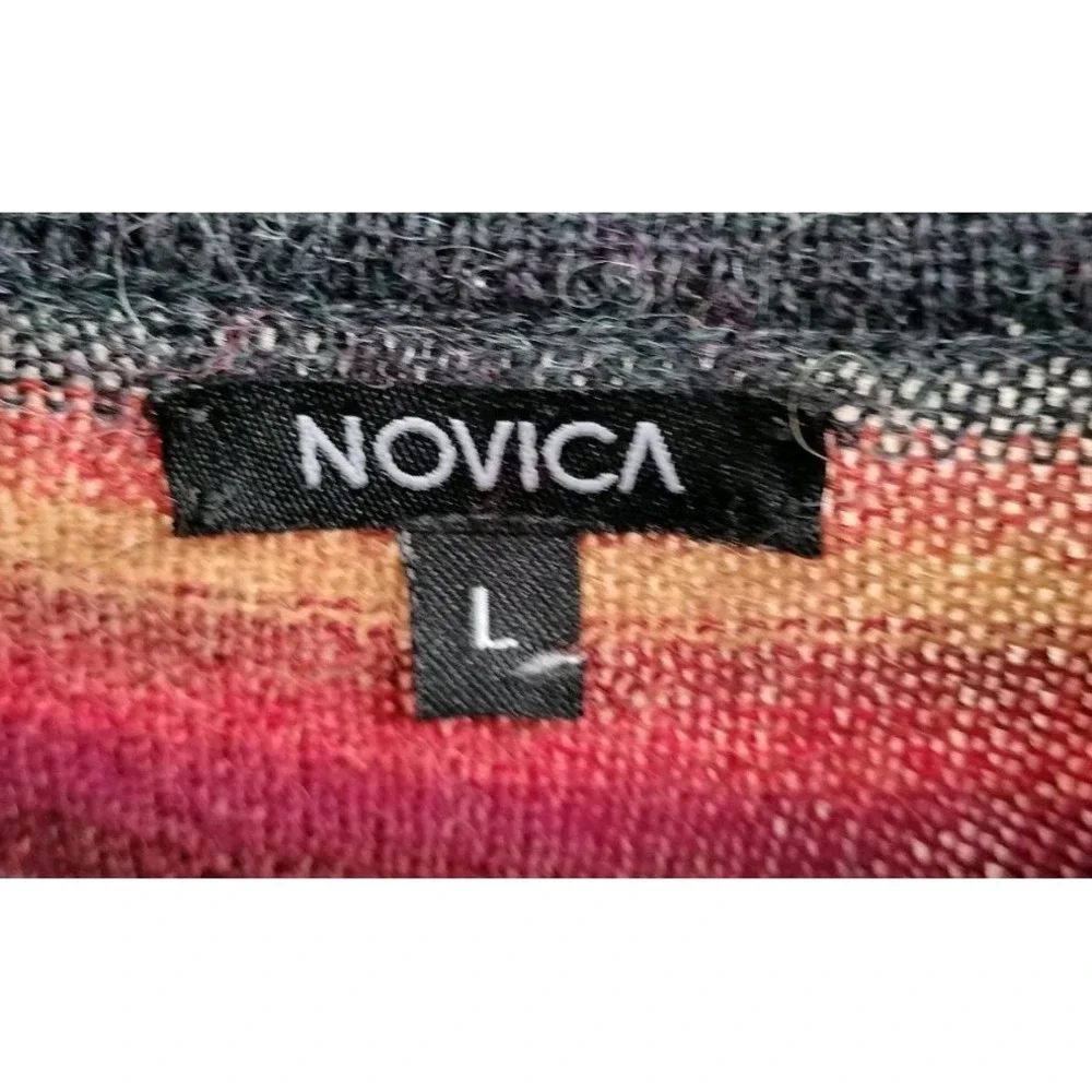 Novica 100% Alpaca Sweater Men Large Multicolor Striped Quarter Zip Pullover